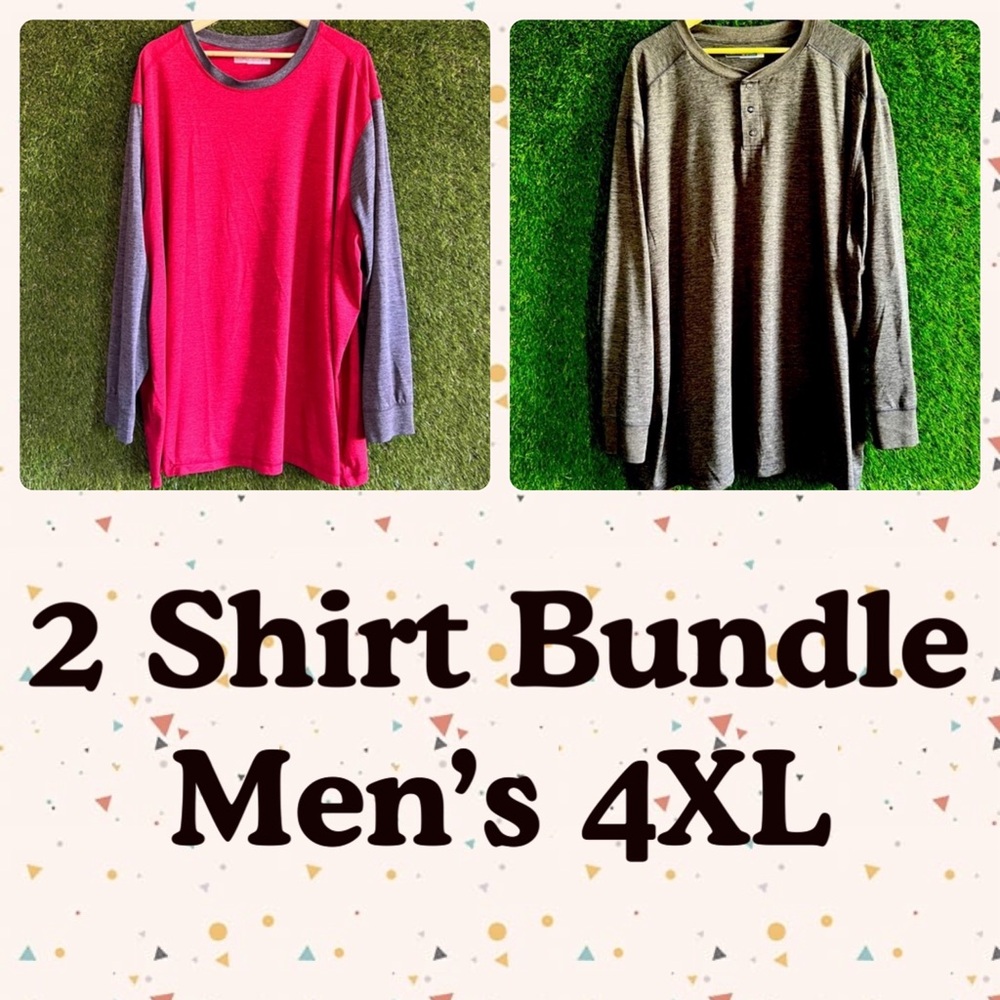 Bundle of 2 4XL Performance Long Sleeve Knit Shirts Big Tall